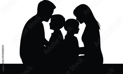 Family Silhouette Illustration Isolated Black Art Vector