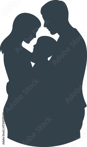 Family Embrace Illustration Isolated Black Art Vector