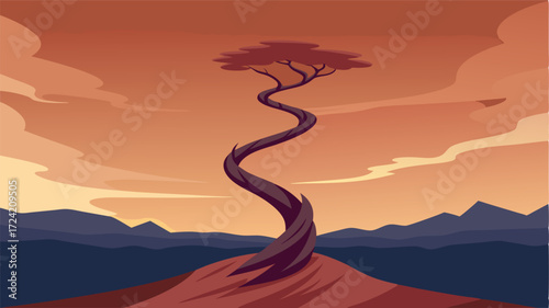 In the distance a lone and twisted tree stands stubbornly against the harsh elements a symbol of endurance in the face of adversity.