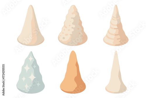 Isometric Stalagmites Collection. Isometric vector illustration set Stalagmite mineral textures: smooth calcite cone, porous