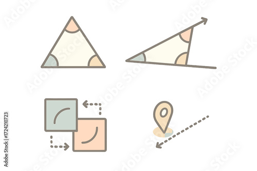 Triangle Angle Sum Illustration. Isometric vector illustration set Triangle Angle Sum Theorem: triangle with three interior arcs,