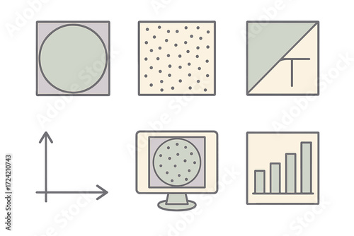 Monte Carlo Simulation Illustration. Isometric vector illustration set Pi in Probability & Monte Carlo: square with inscribed