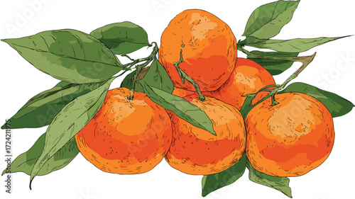 Fresh Orange Fruits with Vibrant Green Leaves - Natural and Refreshing Citrus Image