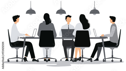 Cartoon People Meeting in a Workspace Concept Vector Illustration