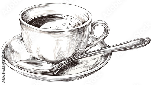 Coffee Cup and Spoon Sketch: Elegant and Stylish Beverage Concept for Graphic Design Projects