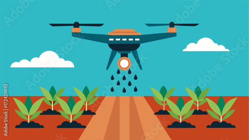 A closeup of a precision planting drone delicately placing seeds into the ground with precision and accuracy.. Vector illustration