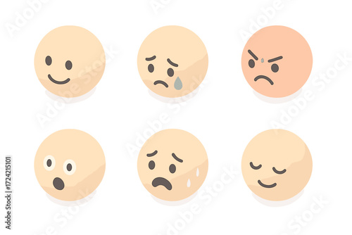 Isometric Emotions Icons. Isometric vector illustration set Basic Human Emotions: happy smiling face, sad teardrop face, angry red