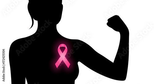 Wallpaper Mural Silhouette of a woman flexing her arm, symbolizing strength, with a pink ribbon on her chest representing breast cancer awareness. Torontodigital.ca