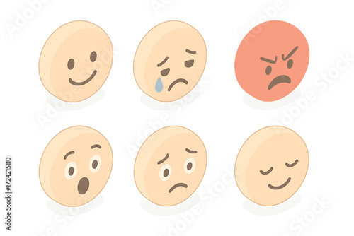 Isometric Emotions Icons. Isometric vector illustration set Basic Human Emotions: happy smiling face, sad teardrop face, angry red