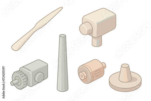 Wind Turbine Components. Isometric vector illustration set Wind turbine components: rotor blade, nacelle, tower, gearbox,