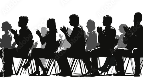 Applauding Spectators Silhouettes in Chairs Audience EPS
