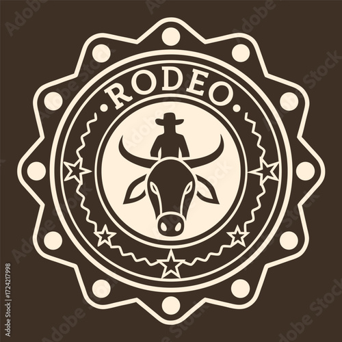 Western rodeo cowboy riding bull emblem design t-shirt apparel vintage style graphic