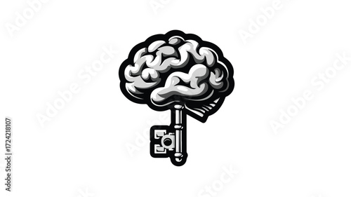 Creative Brain and Key Vector Logo Cartoon Design in Colorful Style for Branding and Marketing