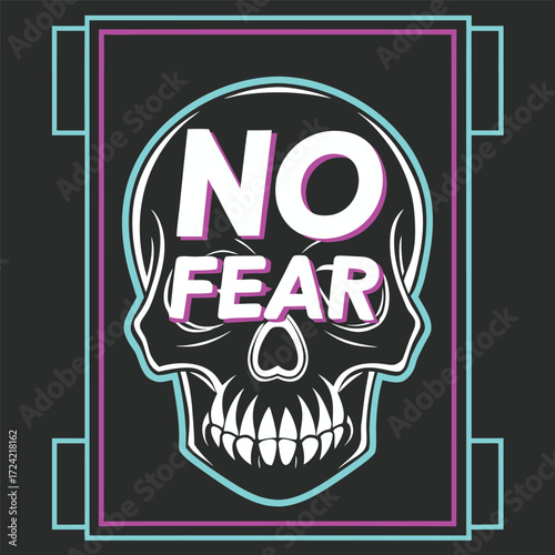 Bold neon graffiti skull no fear streetwear t-shirt design graphic apparel print
