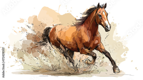 Brown Horse Splash Color Illustration Vector for Creative Designs