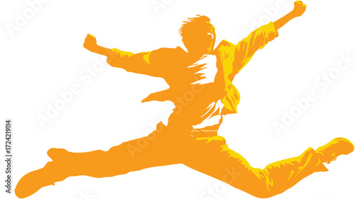 Dynamic Jumping Silhouette of Happy Man for Success Achievement
