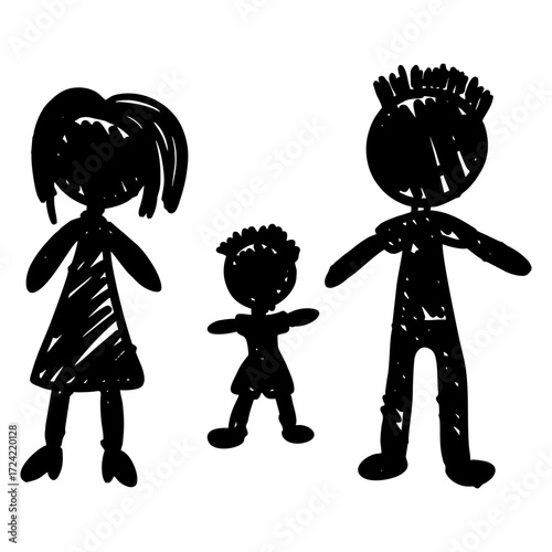Vector silhouette cartoon illustration of a girl and boy holding hands, representing family, love, and children silhouette