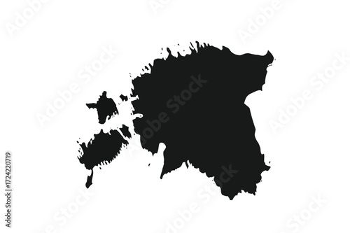 Black silhouette map of Estonia on white background