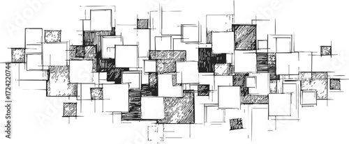 Geometric squares sketch hand drawn abstract overlapping pattern — stock vector