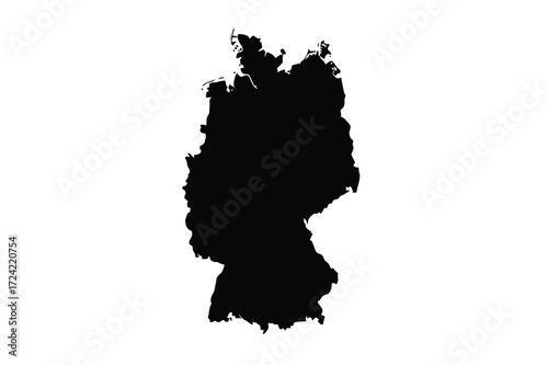 Black silhouette map of Germany on white background