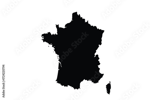 Black silhouette map of France on white background