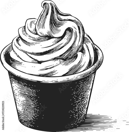 Soft serve ice cream sketch hand drawn in paper cup — stock vector