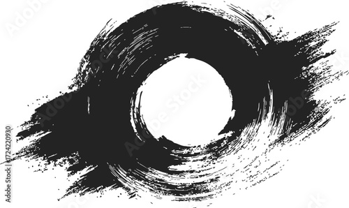 Enso circle sketch, hand drawn black ink brushstroke with grunge texture — stock vector