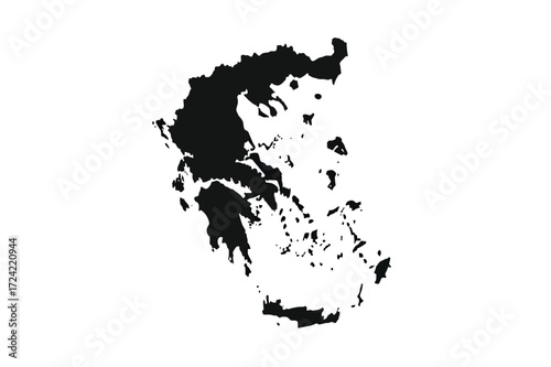 Black silhouette map of Greece on white background