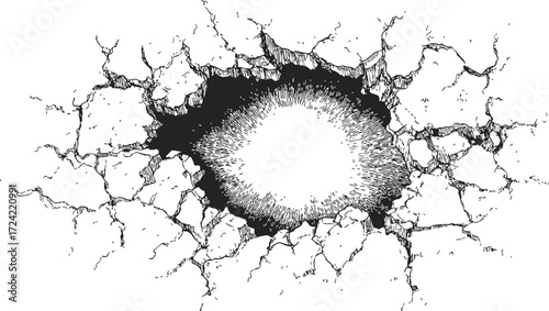 Cracked wall sketch, hand drawn vector with broken surface texture — stock vector