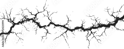 Crack line sketch, hand drawn black fracture on white background — stock vector