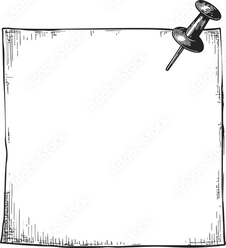 Blank note paper with push pin sketch hand drawn style — stock vector