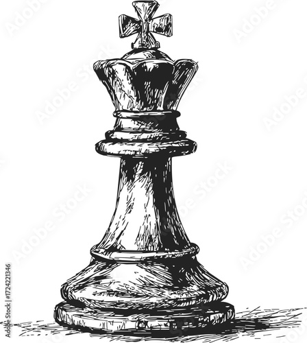 Chess king sketch hand drawn, detailed classic piece isolated — stock vector