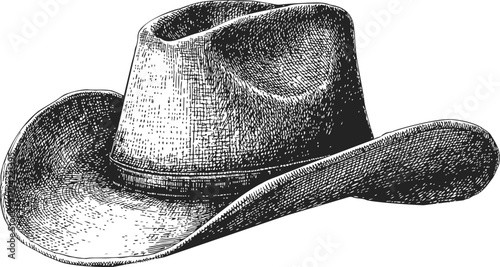Cowboy hat sketch hand drawn style with wide brim and creased crown — stock vector
