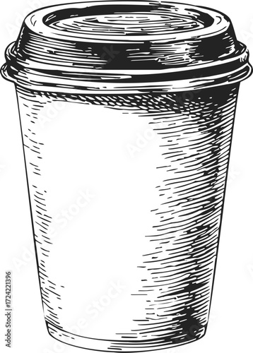 Coffee cup sketch hand drawn disposable takeaway with lid — stock vector