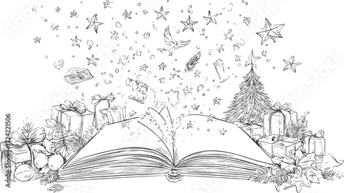 Enchanting Christmas Magic Book - Festive Holiday Theme Illustration