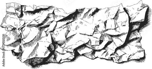 Rock formation sketch, hand drawn line art with detailed shading — stock vector