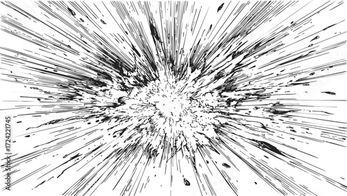 Explosion sketch hand drawn dynamic blast with radiating lines — stock vector