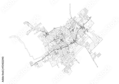 Minimalist vector highway map of New Braunfels, detailed street and road network for modern design and city planning projects.