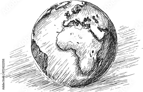 Globe sketch hand drawn style showing Africa and Europe continents — stock vector