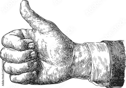 Thumbs up hand sketch, hand drawn vector, detailed gesture illustration — stock vector