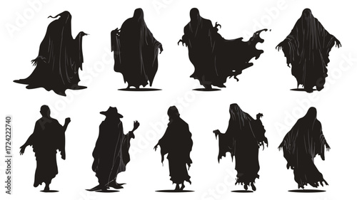 Ghost Silhouette Vector Illustration Set for Hall