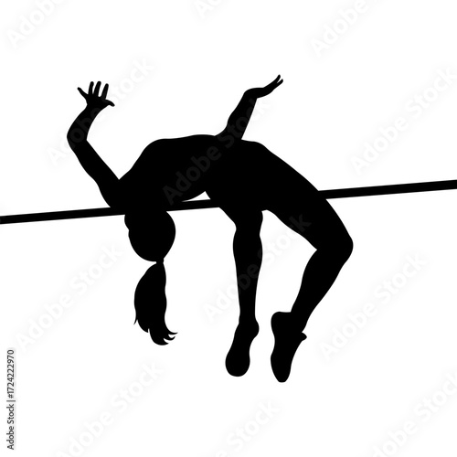 Silhouette of a female athlete high jumping over a bar. Vector illustration.