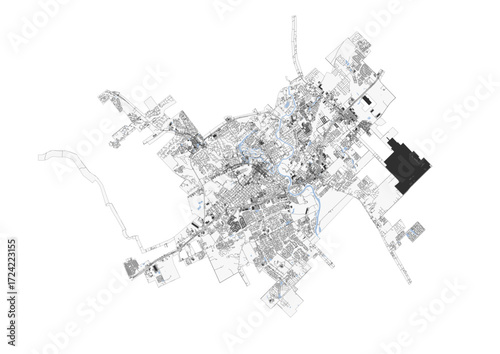 A minimalist line-art map of New Braunfels, Texas, featuring its streets and highways.