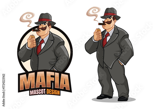Cartoon Mafia Mascot Icon – Gangster and Underworld Character Illustration