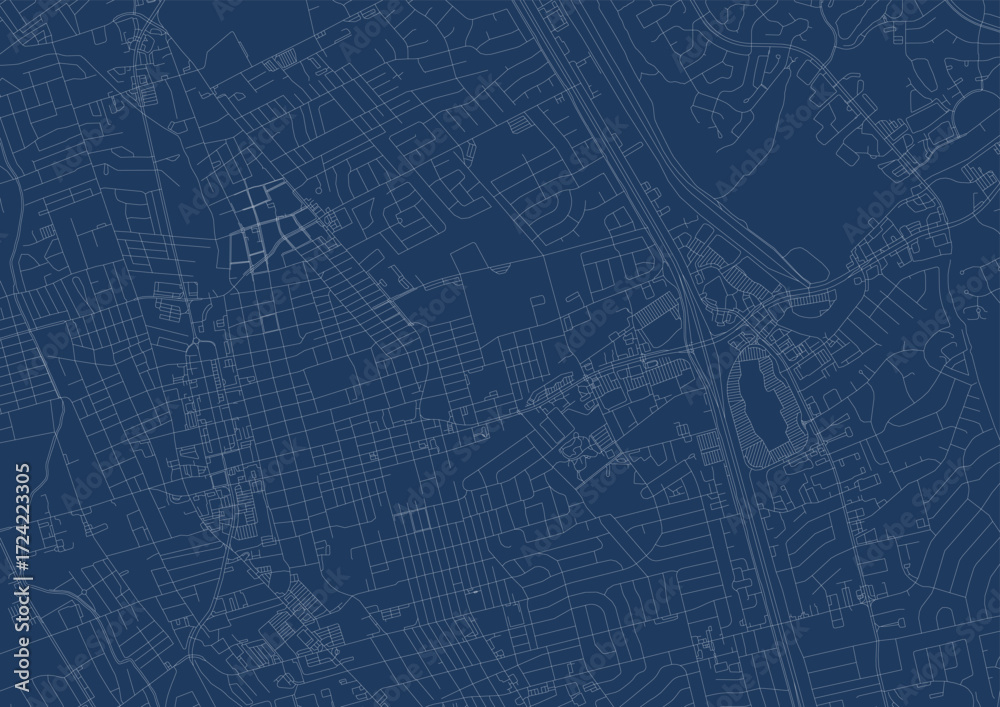 Obraz premium A detailed vector map of Las Cruces, featuring intricate road networks and urban infrastructure, with a zoomed-in perspective against a blueprint background.