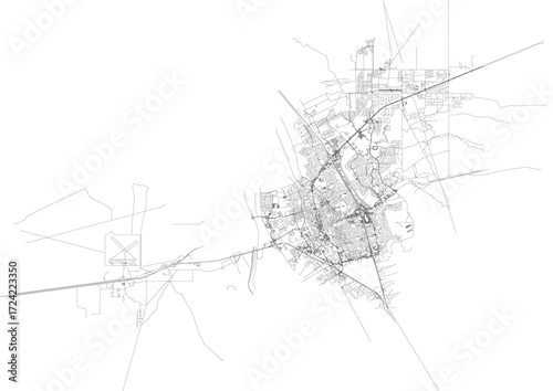 Minimalist vector highway map of Las Cruces, detailed road and street layout for modern design and urban planning projects.