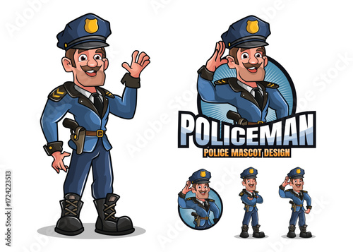 Cartoon Policeman Mascot Icon – Law Enforcement and Security Character Illustration