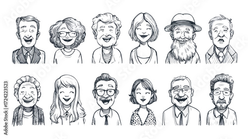 Happy Senior People Avatars Collection Vector