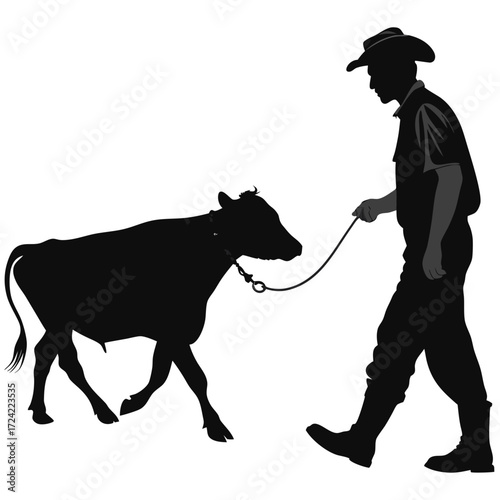man with cow black and white vector