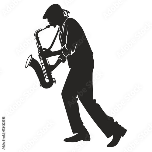 Saxophonist Playing Music black and white vector